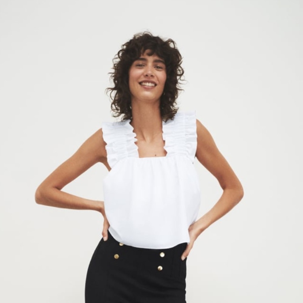 White, Zara ruffled poplin top